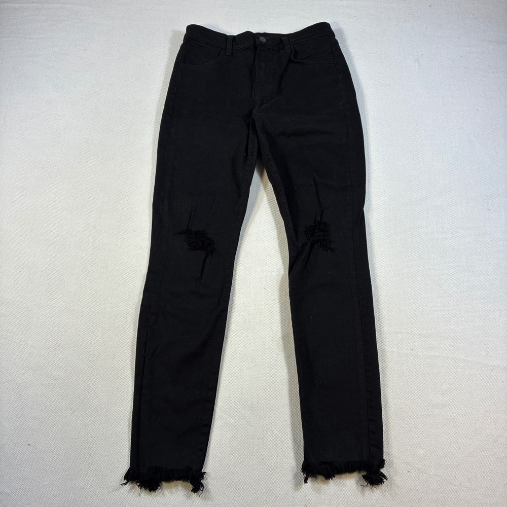J Brand Alana High-Rise Skinny Jeans Black Distressed Raw Hem Size 26